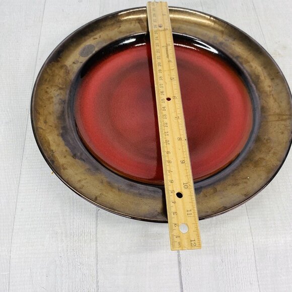 Over and Back Crackled Design Red Bronze Rim Round Ceramic Dinner Plates Set 4 - Picture 11 of 16